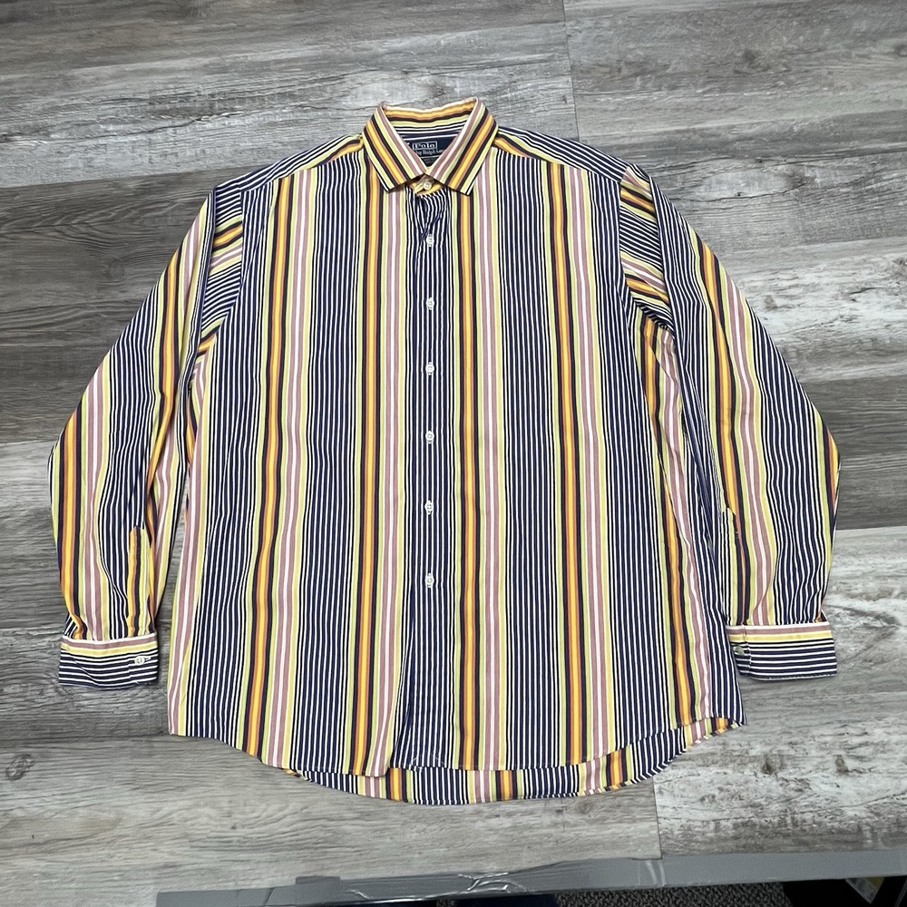Vintage Polo Ralph Lauren Shirt Mens XL Colorful Dunky Button Dress Striped 90s